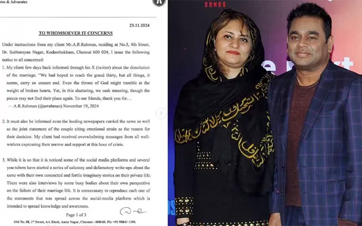 A.R. Rahman Responds to Defamation: Legal Notice Issued Over Separation Rumors post image